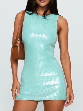 Sleeveless Sequin Mini Dress in Mint Green